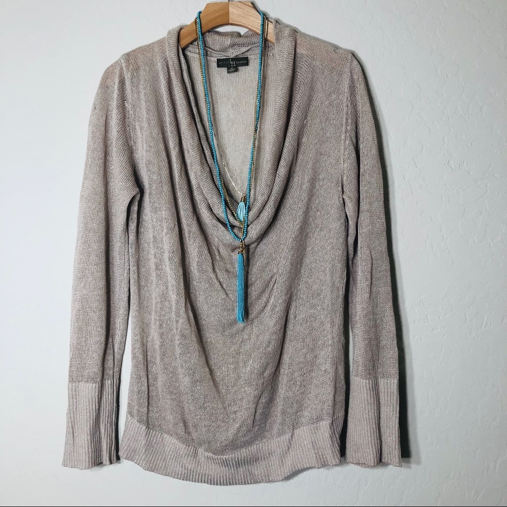 Lauren Hansen drape cowl neck beige sweater top